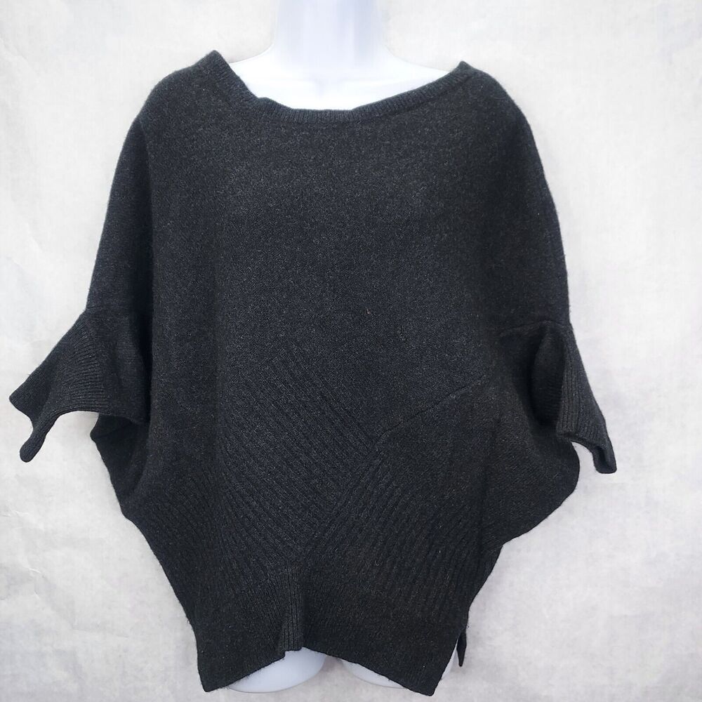 Vince Sweater Poncho Women's Large Black Rib Knit Yak & Wool Pullover Side Slits